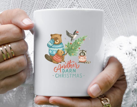 Funny Canadiana Animals Christmas Mug, Bear Beaver Goose Raccoon Holiday Humor M707