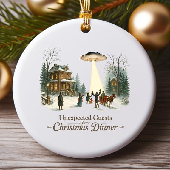 UFO Ornaments, Sci Fi Christmas Scene, Vintage Holiday Decor, Funny Martian Ornaments, Alternate Histories O709