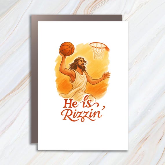 Jesus Basketball Card - Gen Z Funny Christmas Card - He Is Rizzin' Religious Humor C711