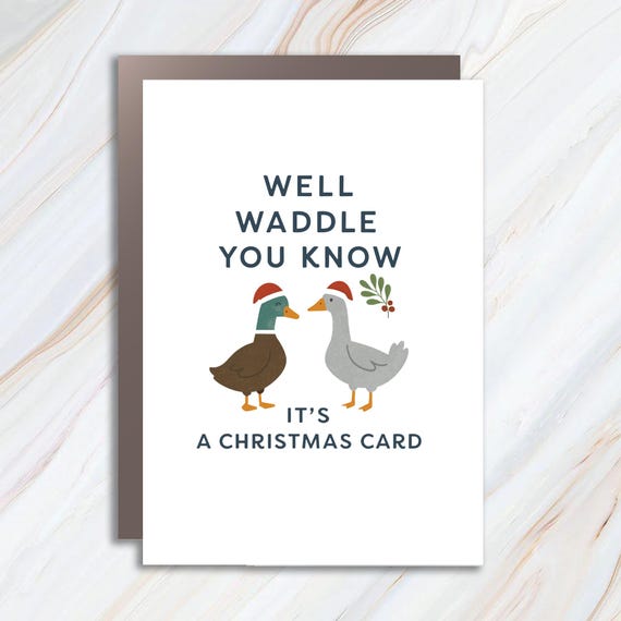 Funny Duck Christmas Card With Santa Hat Ducks - Waddle You Know Holiday Card C718