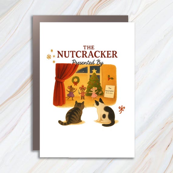 Funny Cats Christmas Card Nutcracker Ballet Watercolor Art C719