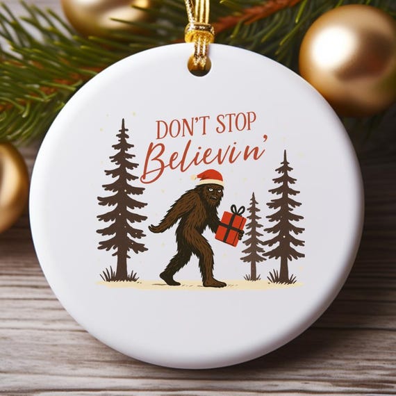 Funny Christmas Ornaments Don't Stop Believin' Bigfoot Santa Holiday Decor O723