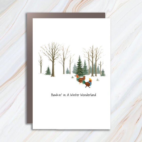 Merry Christmas Chicken Holiday Card - Funny Winter Scene With Chickens In Boots And Scarves C724