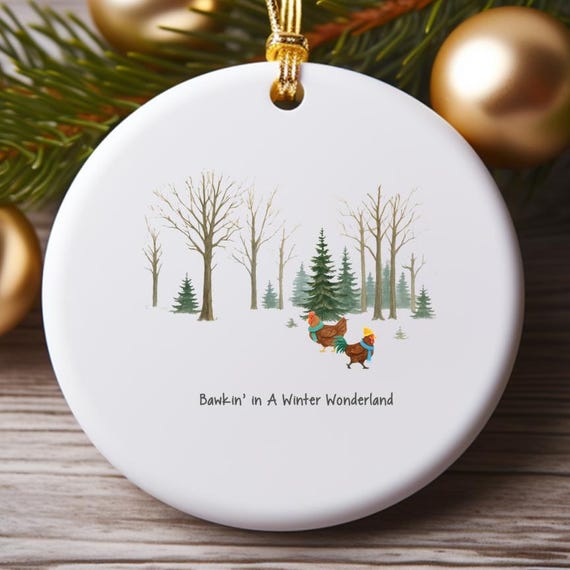 Merry Christmas Chicken Ornaments - Funny Holiday Scene With Chickens In Winter Wonderland O724