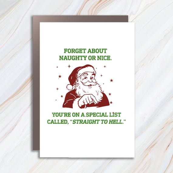 Straight To Hell Funny Christmas Card, Santa Greeting Card, Holiday Vintage Modern Humor C725