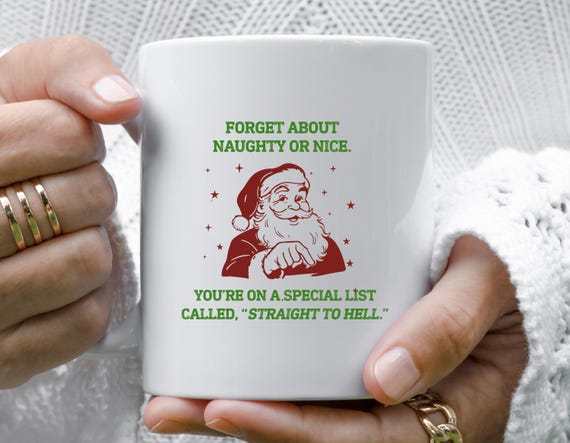 Straight To Hell Mug, Funny Christmas Mug, Holiday Santa Vintage Modern Design M725