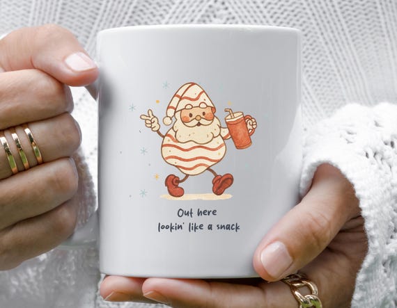 Funny Christmas Mug, Lookin Like A Snack, Festive Candy Cane Design, Xmas Humor, Whimsical Holiday Mug M728