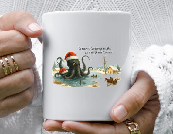 Sleigh Ride Monster Mug With Tentacled Creature In Snowy Christmas Scene M730