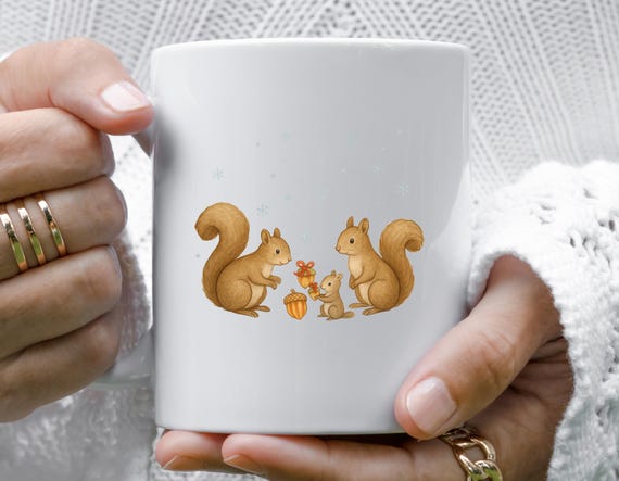 Squirrel Christmas Mug With Gift-Wrapped Squirrels On White Background M731