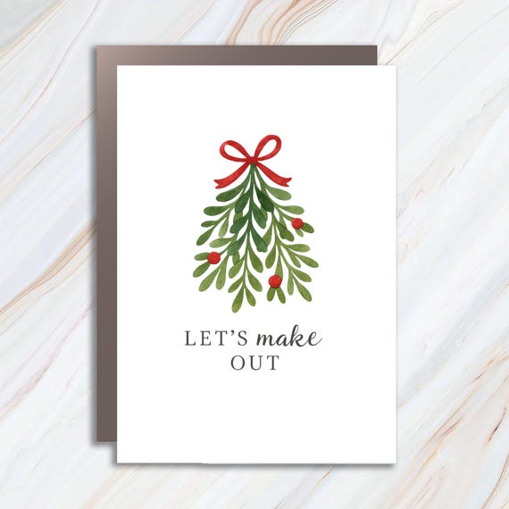 Let's Make Out Christmas Card, Funny Holiday Card, Mistletoe Card, Christmas Greeting Card C742