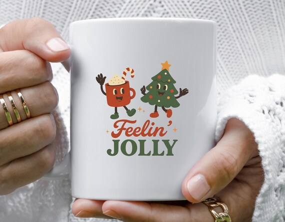 Retro Christmas Mug, Feeling Jolly Holiday Mug, Vintage Christmas Mug, Cute Funny Christmas Mug M753