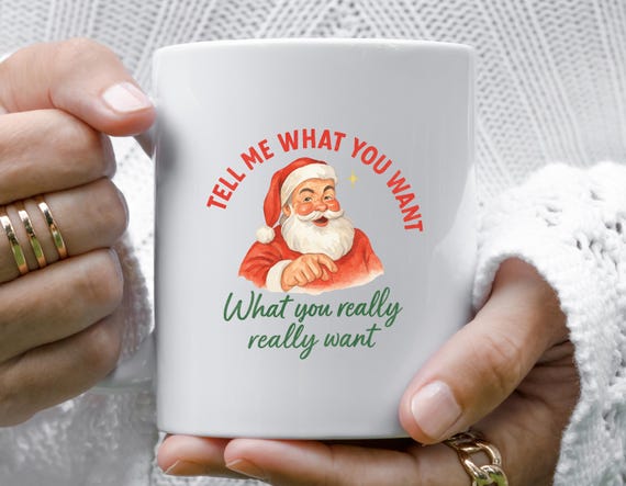Funny Christmas Santa Mug, Tell Me What You Want What You Really Really Want, Cute Xmas Santa Mug M772