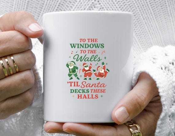 Funny Christmas Mug, Dancing Santa Holiday Mug, Retro Festive Coffee Cup, Seasonal Santa Design M765