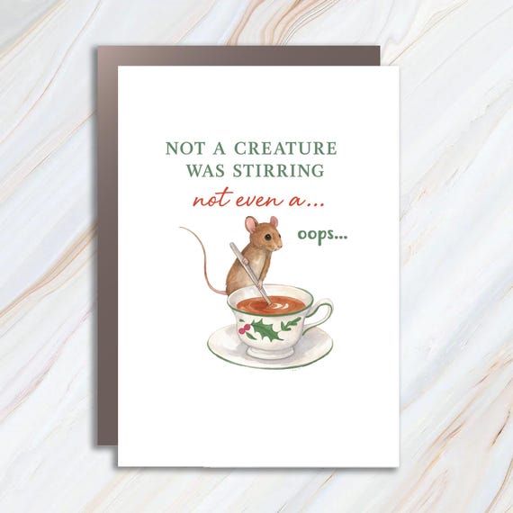Not A Creature Was Stirring Funny Christmas Card, Night Before Christmas Card, Christmas Mouse Greeting Card C769