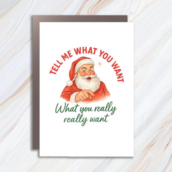 Funny Christmas Santa Card, Tell Me What You Want What You Really Really Want, Cute Xmas Card C772