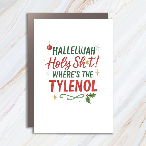 Funny Hallelujah Christmas Card, Holy Shit Holiday Card, Moose Design Christmas Humor C779