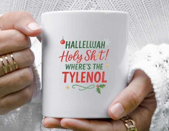 Funny Christmas Mug, Hallelujah Holy Shit Mug, Holiday Humor Coffee Cup, Festive Moose Design M779
