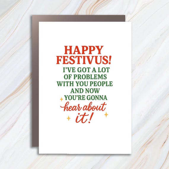 Happy Festivus Card, Airing Of Grievances, Funny Holiday Card, Secular Christmas Humor C793