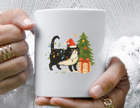 Funny Christmas Mug - Merry Mess Cat - Holiday Humor With Garland And Ornaments M795
