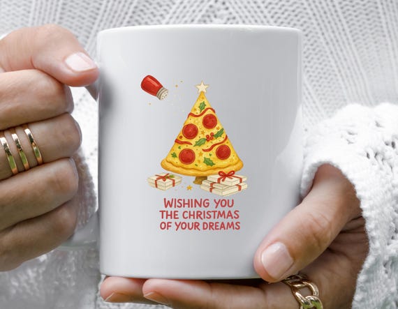 Pizza Christmas Mug - Funny Holiday Mug With Pizza Tree Design And Festive Wishes M801