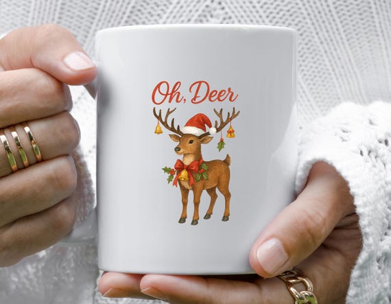 Retro Christmas Mug, Granola Girl Aesthetic, Funny Holiday Mug, Cute Christmas Mug, Oh Deer Reindeer Design M802
