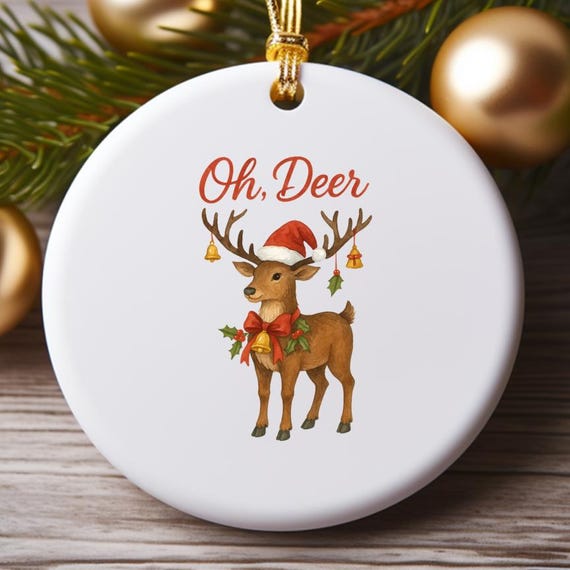 Retro Christmas Ornament, Granola Girl Aesthetic, Funny Holiday Decoration, Cute Reindeer Design, Oh Deer Ornament O802