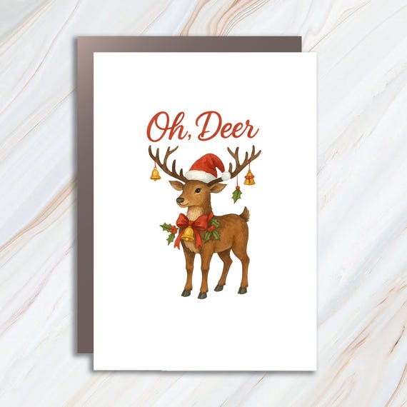 Retro Granola Girl Aesthetic Christmas Card, Funny Holiday Card, Cute Reindeer 'Oh Deer' Card C802