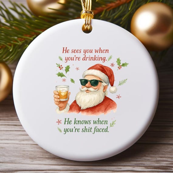 Funny Christmas Ornament He Sees You When You're Drinking Santa Ornament For Son Daughter Boss Coworker O806