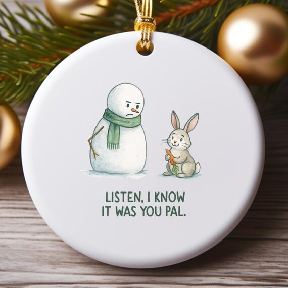 Funny Snowman And Rabbit Ornaments - Christmas Humor For Holiday Decor O808