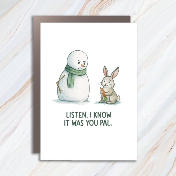 Snowman And Rabbit Christmas Card - Funny Holiday Greeting Card C808