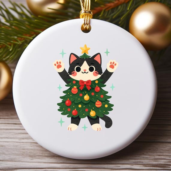 Whimsical Cat Christmas Ornament – Cute Cat Lover Tree Decoration, Funny Holiday Pet Gift, Christmas Decor O812