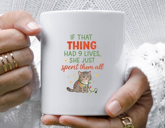 Funny Christmas Cat Mug Wrapped In Lights, Holiday Mug With Cat Quote, Festive Cat Mug For Christmas M810