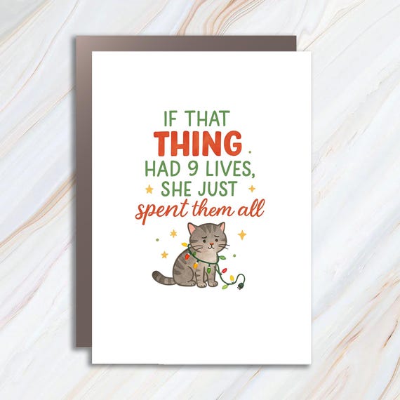 Funny Christmas Cat Card Wrapped In Lights, Holiday Card, Humorous Cat Christmas Card, Festive Cat Card C810