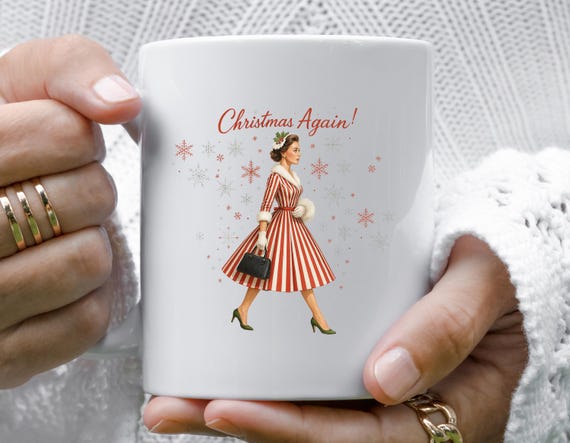 Funny Christmas Again Mug With Red And White Stripes And Green Purse Design M822