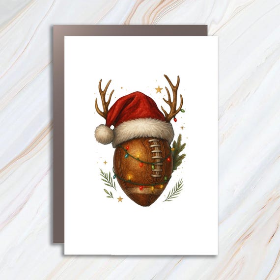 Funny Christmas Football Card, Santa Hat Sports Card, Football Lovers Xmas Card, Team Holiday Card C825