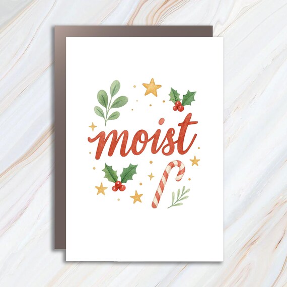 Moist Christmas Card with Cursive Word Design for Unique Holiday Greetings and Perfect Secret Santa Gifts Idea C830