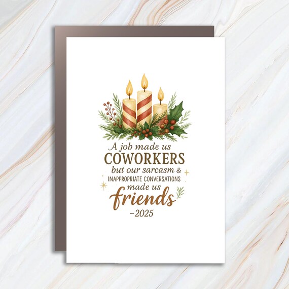 Coworkers Friends Christmas Card, Funny Xmas Card With Sarcasm, Holiday Card With Poinsettia And Holly Design C830