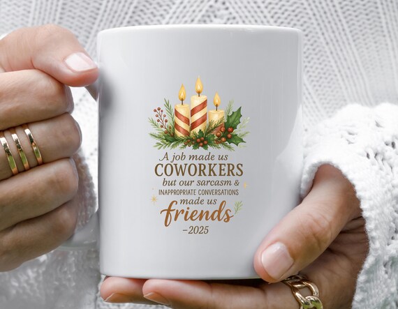 Coworkers Friends Funny Christmas Mug, Winter Design With Poinsettia, Sarcasm & Conversations Quote M830