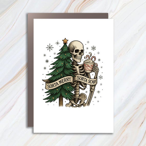 Sorta Merry Sorta Scary Card, Funny Christmas Card, Christmas Skeleton Card, Cute Spooky Season Card C833