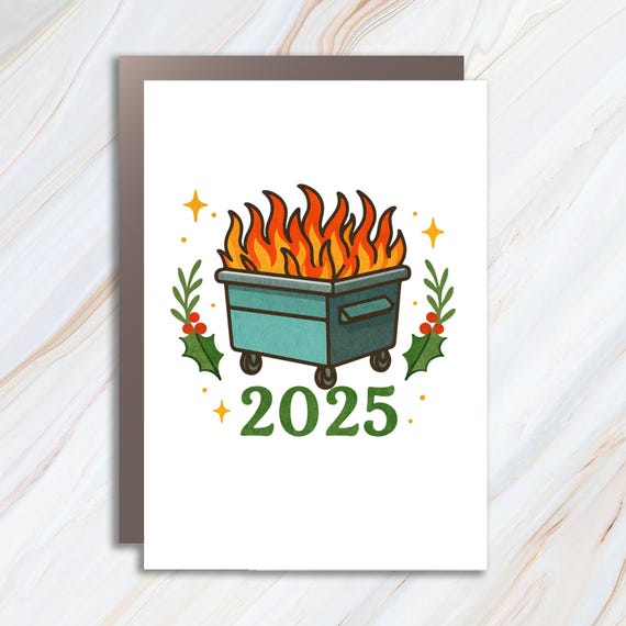 Funny Christmas Card, Dumpster Fire Card, Gag Office Party Card, Secret Santa White Elephant Christmas 2025 Card C834