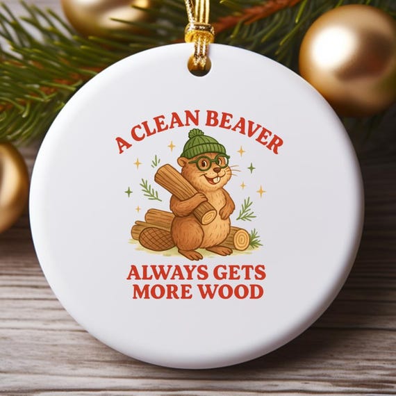Clean Beaver Gets Wood Funny Christmas Ornament, Joke Tree Decor, Adult Inappropriate Gift, Hilarious Holiday Ornaments O835