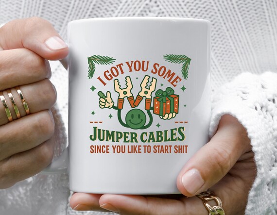 Funny Jumper Cables Mug, Sassy Christmas Mug For Friends Coworkers, Sarcastic Holiday Gift M837