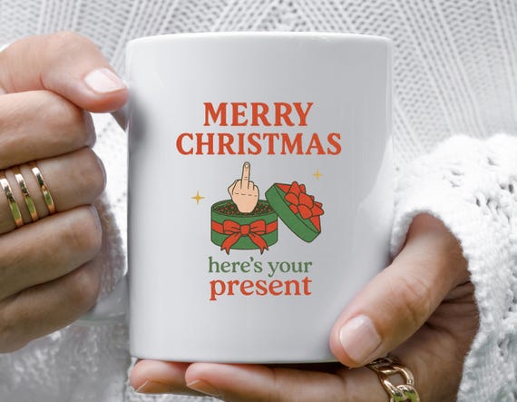 Funny Christmas Mug, Middle Finger Xmas, Cheeky, Rude Holiday Mug, Fuck Off Design M844