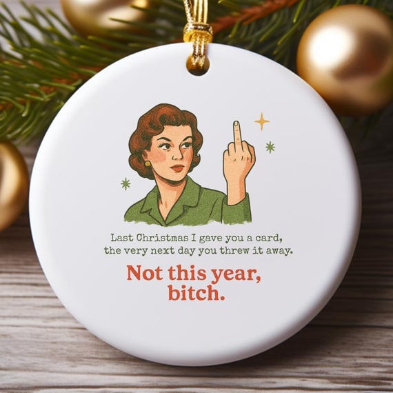 RUDE Middle Finger Ornament, Funny Christmas Decoration, Sarcastic AF, Irreverent Holiday Decor His Or Hers O846