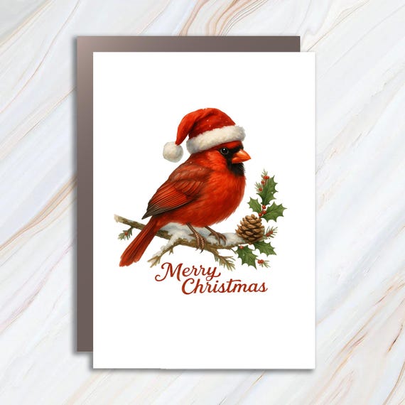 Red Cardinal With Christmas Hat Merry Christmas Card, Round Wreath Sign Decoration, Door Hanger Design C847
