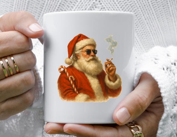 Santa Smoking Mug, Funny Christmas Mug, Holiday Party Mug, Christmas Gift, Gift For Him M850