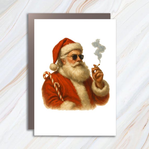 Santa Smoking Card, Funny Christmas Card, Holiday Humor, Christmas Card For Party Lovers, Christmas Gift Card C850