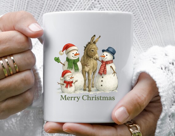 Funny Donkey Christmas Mug: Snowman And Carrot Illustration M851