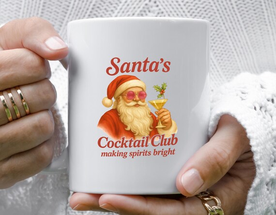 Santa's Cocktail Club Mug, Funny Christmas Mug, Holiday Party, Retro Santa, Espresso Martini, Dirty Martini, Holiday Bachelorette M853