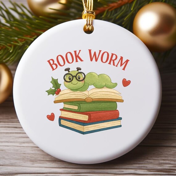 Bookworm Reader Ornament For Book Lovers - Literary Christmas Tree Decoration O854